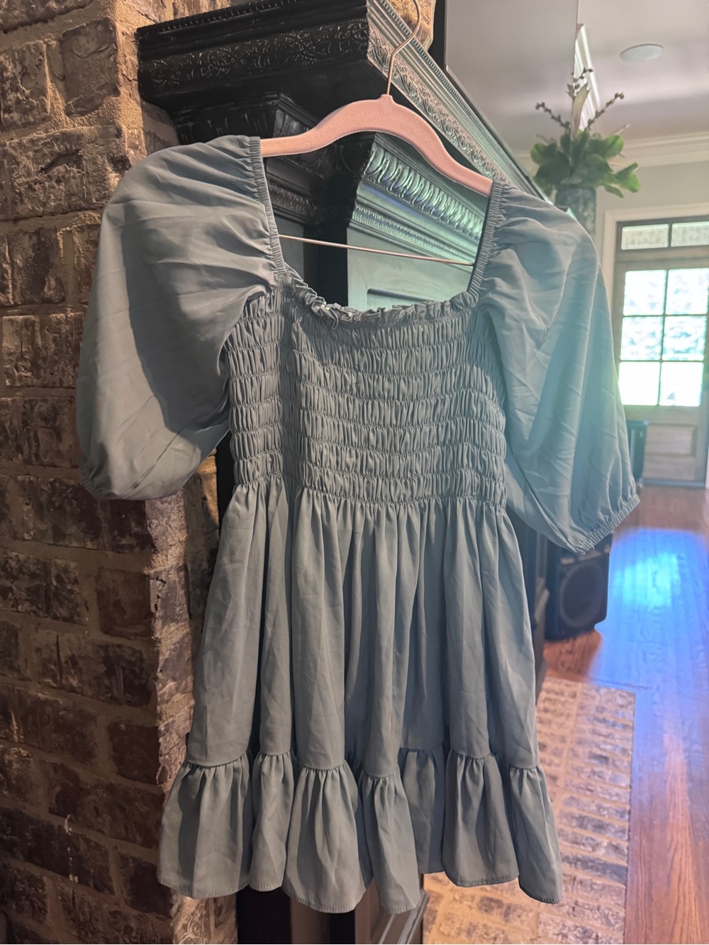 Kids size 7 Smocked Puff Sleeve Mini Dress in Dusty Blue